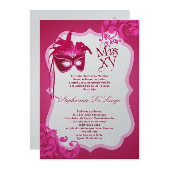5x7 Pink Masquerade Mask Quinceanera