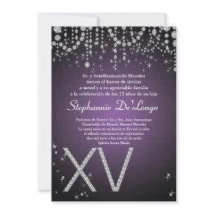 5x7 Purple Diamond Quinceanera Birthday
