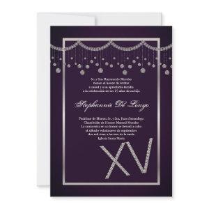 5x7 Purple Diamond Quinceanera Birthday