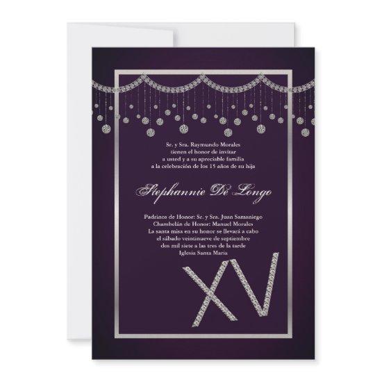 5x7 Purple Diamond Quinceanera Birthday