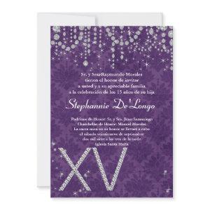 5x7 Purple Diamond Quinceanera Birthday