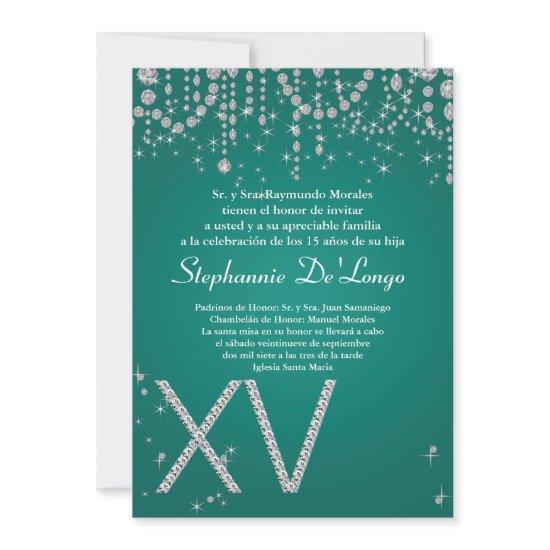 5x7 Teal Diamond Quinceanera Birthday