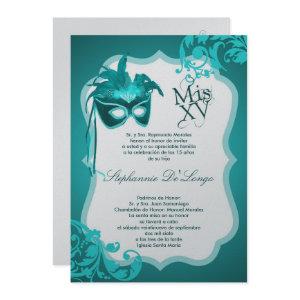 5x7 Teal Masquerade Mask Quinceanera