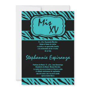 5x7 Teal Zebra Print Quinceanera 15