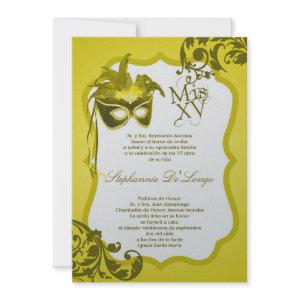5x7 Yellow Masquerade Mask Quinceanera