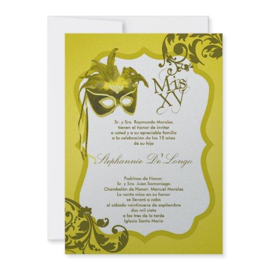 5x7 Yellow Masquerade Mask Quinceanera