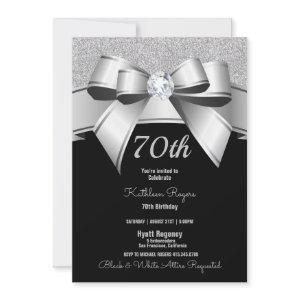70th Birthday Party Black & Silver Glitter Invite