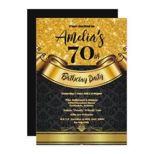 70th Birthday Party Gold Glitter-Black Elegant