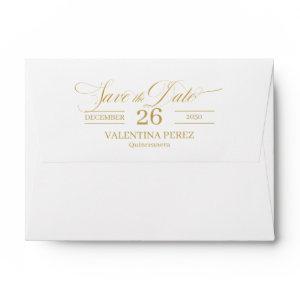 A6 Save the Date Quinceanera with Gold Envelope