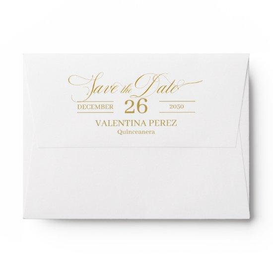 A6 Save the Date Quinceanera with Gold Envelope