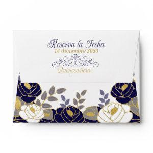 A6 Save the Date Spanish Quinceanera Navy Blue Envelope
