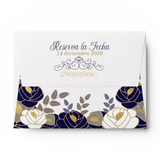 A6 Save the Date Spanish Quinceanera Navy Blue Envelope