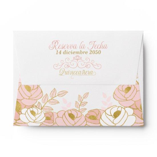 A6 Save the Date Spanish Quinceanera Pink Gold Envelope