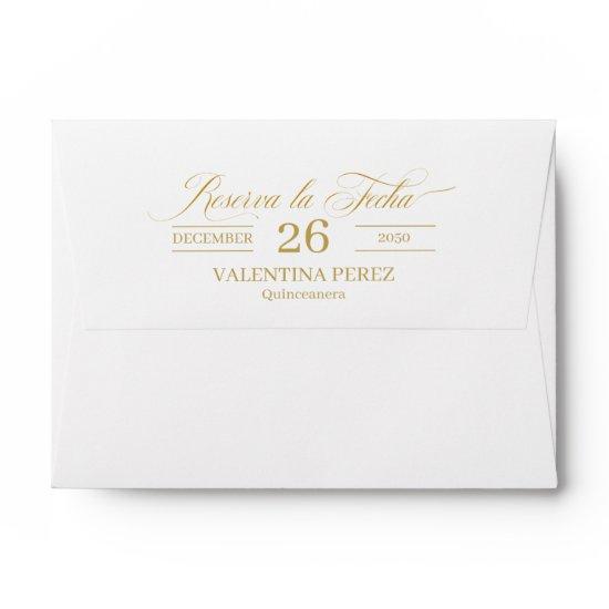 A6 Save the Date Spanish Quinceanera with Gold Envelope