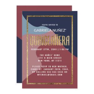 Abstract Blue Pink Gold Geometric Quinceañera