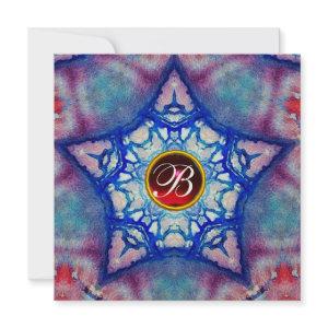 ABSTRACT BLUE STAR RED RUBY GEM STONE  MONOGRAM