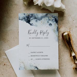 Abstract Navy Watercolor Simple RSVP Card