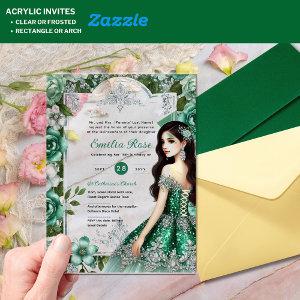 ACRYLIC Emerald Green Silver Quince Dress Flowers Acrylic
