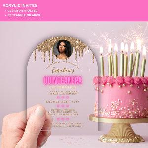 ACRYLIC PHOTO Quinceanera Hot Pink Gold Quince Acrylic