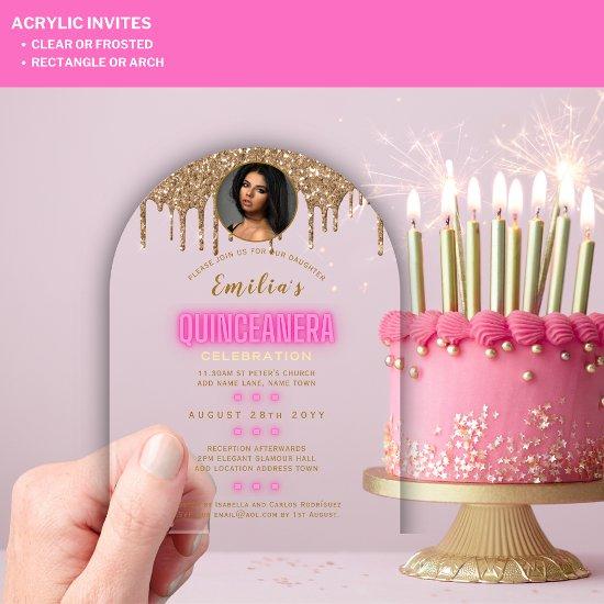 ACRYLIC PHOTO Quinceanera Hot Pink Gold Quince Acrylic