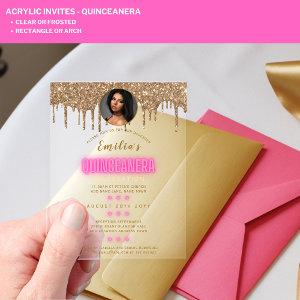 ACRYLIC PHOTO Quinceanera Hot Pink Gold Quince Acrylic