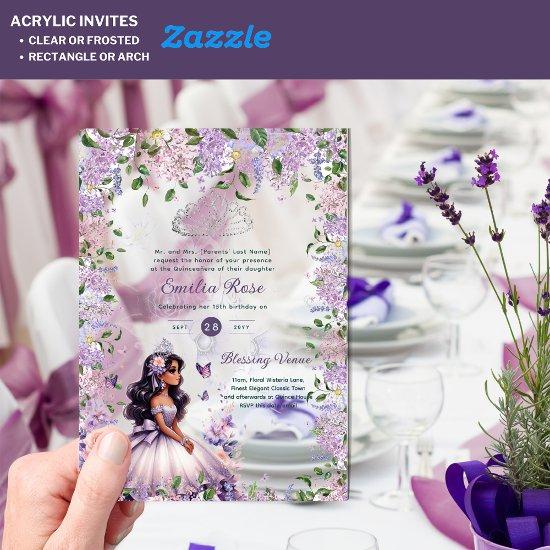 ACRYLIC Purple Silver Quinceañera Floral Wisteria Acrylic