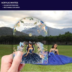 ACRYLIC Quinceanera Blue Floral Dress Quince Acrylic
