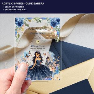 ACRYLIC Quinceanera Blue Floral Dress Quince Acrylic