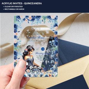 ACRYLIC Quinceanera Blue Floral Dress Quince Acrylic