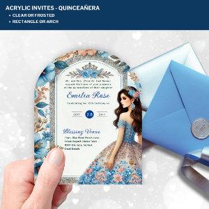 ACRYLIC Quinceañera Blue Silver Peach Dress Floral Acrylic