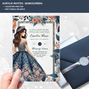 ACRYLIC Quinceañera Blue Silver Peach Dress Floral Acrylic