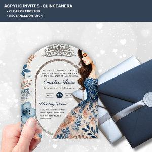 ACRYLIC Quinceañera Blue Silver Peach Dress Floral Acrylic