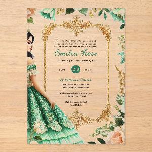 ACRYLIC Quinceañera Emerald GREEN Gold Dress Acrylic