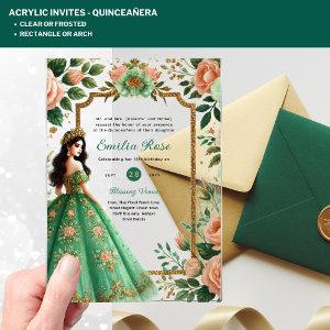 ACRYLIC Quinceañera Emerald GREEN Gold Dress Acrylic