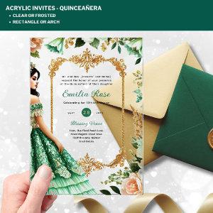 ACRYLIC Quinceañera Emerald GREEN Gold Dress Acrylic