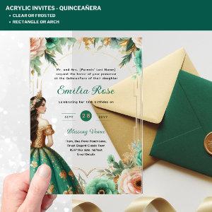 ACRYLIC Quinceañera Emerald GREEN GOLD Dress Acrylic
