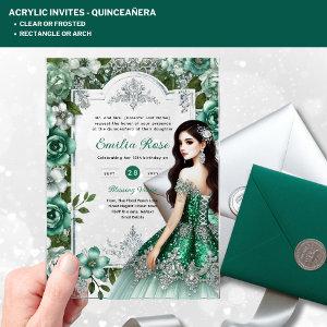 ACRYLIC Quinceañera Emerald GREEN Silver Dress Acrylic