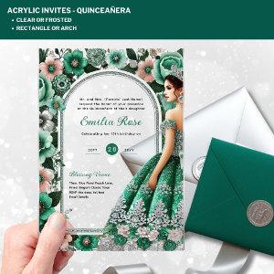ACRYLIC Quinceañera Emerald GREEN Silver Dress Acrylic