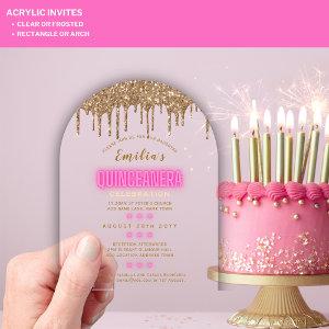ACRYLIC Quinceanera Hot Pink Gold Glam Diva Quince Acrylic