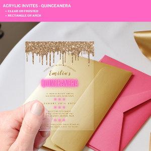 ACRYLIC Quinceanera Hot Pink Gold Glam Diva Quince Acrylic
