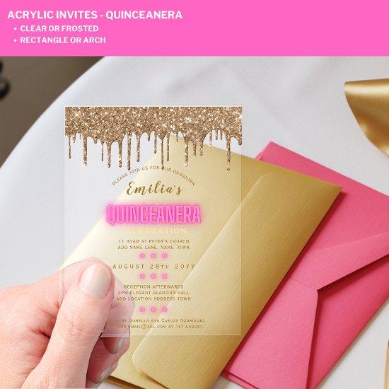 ACRYLIC Quinceanera Hot Pink Gold Glam Diva Quince Acrylic