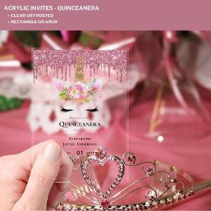 ACRYLIC Quinceanera Pink Unicorn Dripping Glitter Acrylic