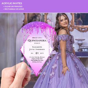 ACRYLIC Quinceanera Purple Dripping Pink Glitter Acrylic