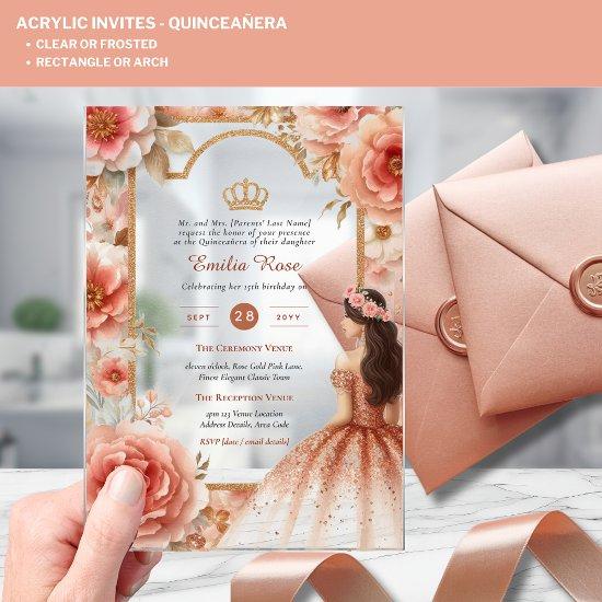 ACRYLIC Quinceanera Rose Gold Pink Dress Tiara Acrylic