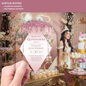 ACRYLIC Quinceanera Rose Gold Pink Glitter Acrylic