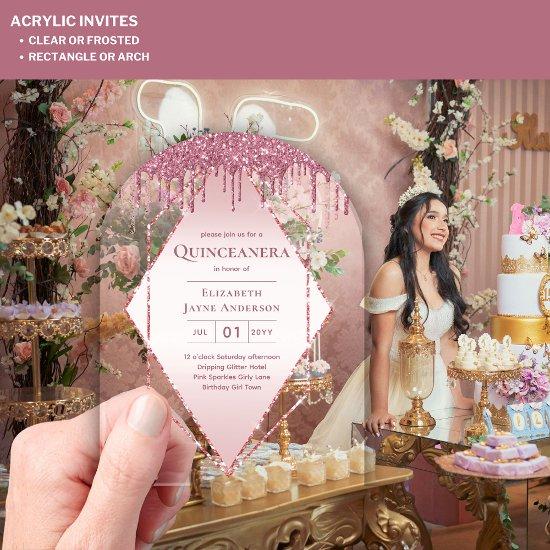 ACRYLIC Quinceanera Rose Gold Pink Glitter Acrylic
