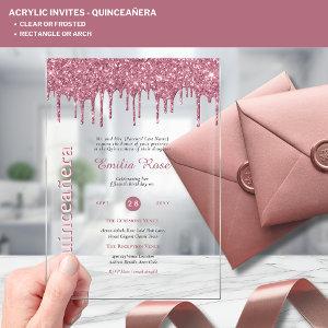 ACRYLIC Quinceanera Rose Gold Pink Glitter Acrylic