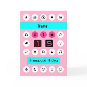 Add name 15th hashtag birthday quinceanera card