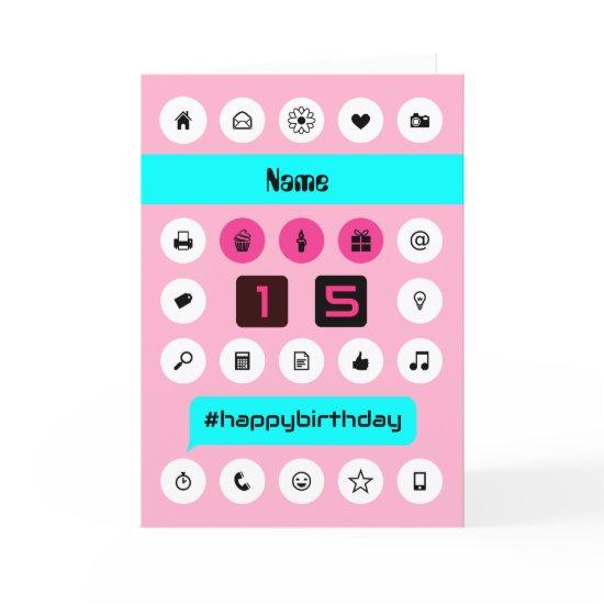 Add name 15th hashtag birthday quinceanera card