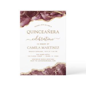 Agate Burgundy Quinceañera Gold 15th Birthday Invi